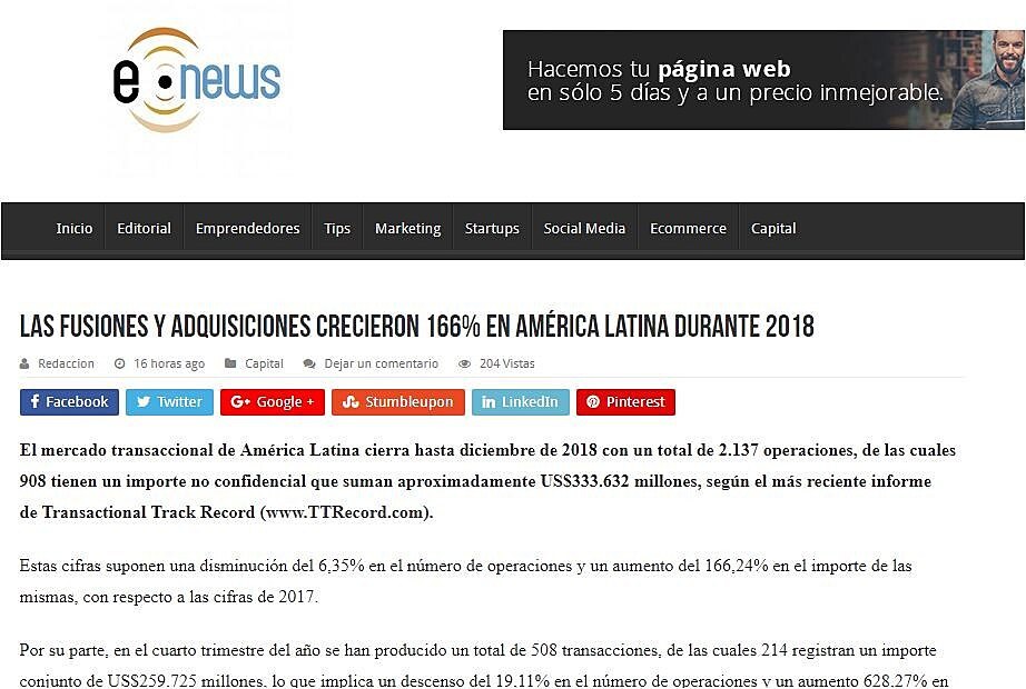 Las fusiones y adquisiciones crecieron 166% en Amrica Latina durante 2018